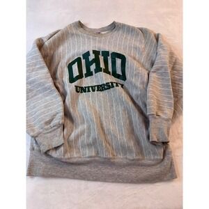 Vintage Ohio University Striped Gray Crewneck Sweatshirt Men Large